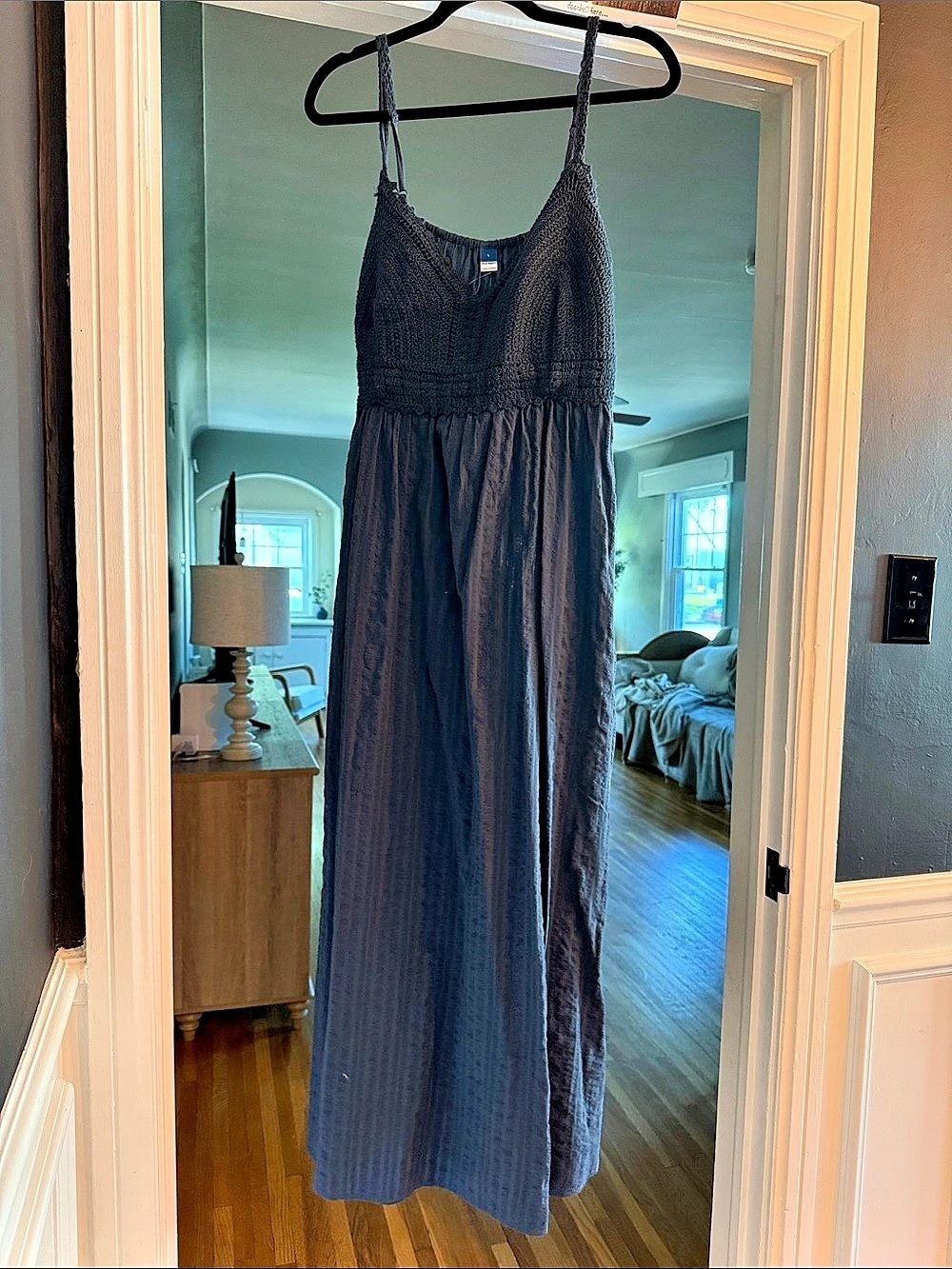 Old Navy Fit & Flare Crochet-Bodice Maxi Dress Navy Large